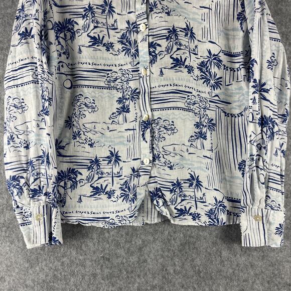 Calypso St Barth 100% Linen Top Womens XL Printed Button Up Tropical Coastal - Picture 3 of 14